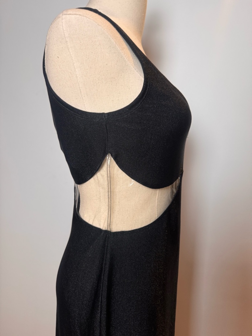 Vintage Versace Black Long Jersey Dress w/ PVC Inserts – Size 44 - Picture 6 of 11